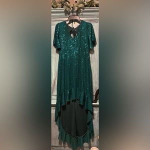 Teal sequin long dress